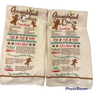 2~MICROFIBER PRINTED CHRISTMAS GINGERBREAD COOKIES RECIPE TOWELS (15"x25")